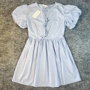 Sim & Sam Mini Dress Womens M Light‎ Blue Puff Sleeve Cotagecore Coquette NWT